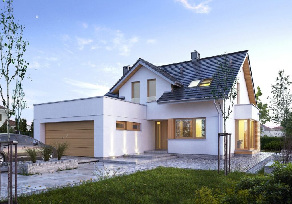 Фото проекта дома со встроенным гаражом Пример готового проекта дома с гаражом