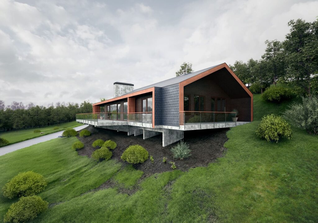 Фото дома на участке со склоном Пример дома на участке со склоном